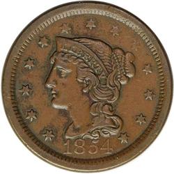 1854 1C N-27, R.3. AU55 NGC. VF20 EAC. Grellman state 1854[1C] N-27, R.3. AU55 NGC. VF20 EAC.