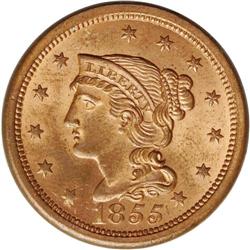1855 1C Slanting 5s. N-10, R.1. MS65 Red and Brown NGC 1855[1C] Slanting 5s. N-10, R.1. MS65 Red and