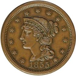 1855 1C Upright 5s. N-13, R.2. AU58 NGC. XF45 EAC. Gre 1855[1C] Upright 5s. N-13, R.2. AU58 NGC. XF4