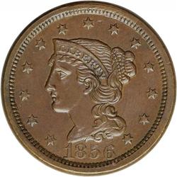 1856 1C Upright 5. N-8, R.4. MS62 Brown NGC. AU55 EAC. 1856[1C] Upright 5. N-8, R.4. MS62 Brown NGC.