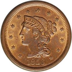 1856 1C Slanted 5. N-16, R.2. MS64 Red and Brown NGC. 1856[1C] Slanted 5. N-16, R.2. MS64 Red and Br
