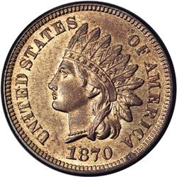 1870 1C MS64 Red and Brown NGC. Perhaps 40% mint red w 1870[1C] MS64 Red and Brown NGC.