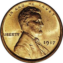 1917 1C MS64 Red NGC. Fully lustrous and sharply struc 1917[1C] MS64 Red NGC.