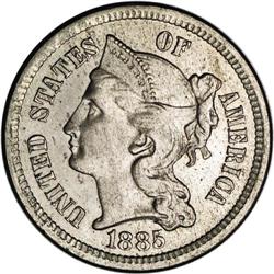 1885 3CN PR64 NGC. Warm golden-gray toning. The device 1885[3CN] PR64 NGC.