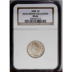 1898 5C PR63 NGC. The nicely reflective surfaces shine 1898[5C] PR63 NGC.