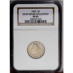 1903 5C PR63 NGC. Delicate peach and dove-gray hues ma 1903[5C] PR63 NGC.