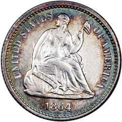 1864 H10C AU58 NGC. Myriad clash marks (as struck) are 1864[H10C] AU58 NGC.