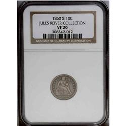 1860-S 10C VF20 NGC. LIBERTY is bold on this deep dove 1860-S[10C] VF20 NGC.