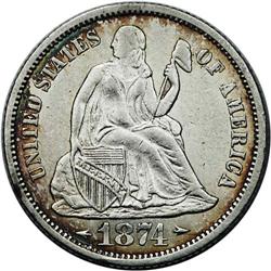 1874 10C Arrows AU55 NGC. Brilliant in the central are 1874[10C] Arrows AU55 NGC.