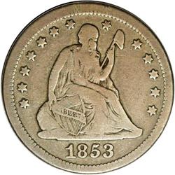 1853 25C No Arrows--Improperly Cleaned--NCS. F Details 1853[25C] No Arrows--Improperly Cleaned--NCS.