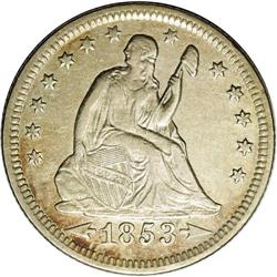 1853-O 25C Arrows and Rays AU53 NGC. Brilliant in the 1853-O[25C] Arrows and Rays AU53 NGC.
