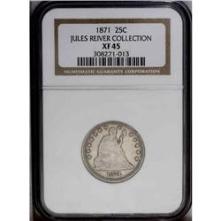 1871 25C XF45 NGC. Slate-gray in color with faint russ 1871[25C] XF45 NGC.