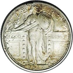 1917-D 25C Type One MS63 Full Head NGC. Tan-gold and a 1917-D[25C] Type One MS63 Full Head NGC.