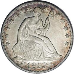 1853-O 50C Arrows and Rays AU55 NGC. Medium russet pat 1853-O[50C] Arrows and Rays AU55 NGC.