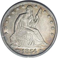 1854-O 50C Arrows AU58 NGC. Dusky coffee-brown toning 1854-O[50C] Arrows AU58 NGC.