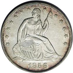 1856-O 50C AU58 NGC. This sharply struck and pleasing 1856-O[50C] AU58 NGC.