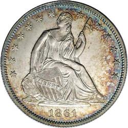 1861 50C PR65 NGC. Original powder-blue, magenta, and 1861[50C] PR65 NGC.