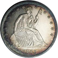 1863 50C PR65 NGC. Ruby, gold, and sea-green toning hu 1863[50C] PR65 NGC.