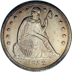 1852 S$1 --Improperly Cleaned--NCS. Unc Details. A mere 1852[S$1]--Improperly Cleaned--NCS. Unc Deta