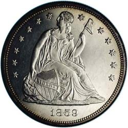 1859 S$1 PR64 NGC. Of the 800 proof Seated Dollars tha 1859[S$1] PR64 NGC.