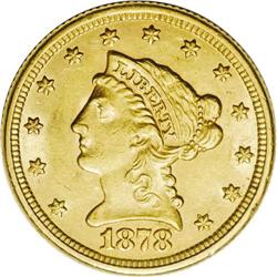 1878 $2 1/2 AU58 NGC. Light wear, the deep, coppery-pi 1878[$2 1/2] AU58 NGC.