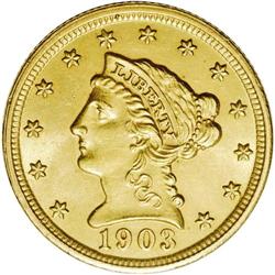 1903 $2 1/2 MS62 NGC. With deep yellow-gold surfaces, 1903[$2 1/2] MS62 NGC.