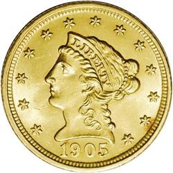 1905 $2 1/2 MS64 NGC. This well struck example has app 1905[$2 1/2] MS64 NGC.
