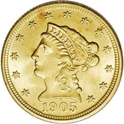 1905 $2 1/2 MS65 NGC. An original golden-brown Gem wit 1905[$2 1/2] MS65 NGC.