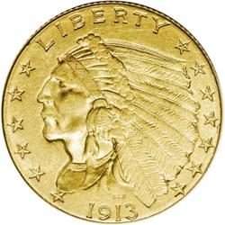 1913 $2 1/2 MS62 NGC. Nicely struck with apricot tonin 1913[$2 1/2] MS62 NGC.