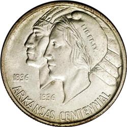 1939 50C Arkansas MS64 NGC. Gentle tan toning encroach 1939[50C] Arkansas MS64 NGC.