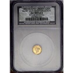 1852 50C Liberty Round 50 Cents--Mount Removed--NCS. A 1852[50C] Liberty Round 50 Cents--Mount Remov