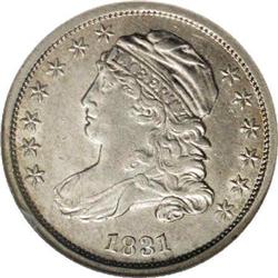 1831 10C AU58 NGC. JR-1, R.1. Mostly brilliant in the 1831[10C] JR-1, R.1. Reiver state f. AU58 NGC.