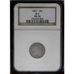1831 10C VG10 NGC. JR-5, R-1. Warmly toned in pleasing 1831[10C] JR-5, R.1. Reiver state d. VG10 NGC