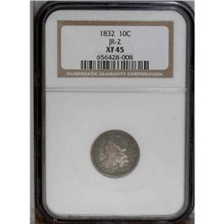 1832 10C XF45 NGC. JR-2, R.2. Warm intermingled gold, 1832[10C] JR-2, R.2. Reiver state b. XF45 NGC.