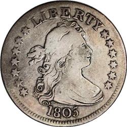 1805 25C B-1, R.5. Fine 12 NGC. Late State. 5 touches 1805[25C] B-1, R.5. Fine 12 NGC. Late State.