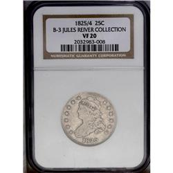 1825/4 25C B-3, R.3. VF20 NGC. Die State VI, early. Cl 1825/4[25C] B-3, R.3. VF20 NGC. Die State VI,
