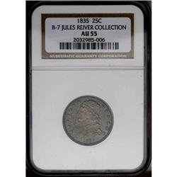 1835 25C B-7, R.2. AU55 NGC. Usual Die State. Star 7 p 1835[25C] B-7, R.2. AU55 NGC. Usual Die State