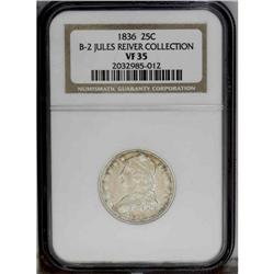 1836 25C B-2, R.3. VF35 NGC. Die State I. Digit 6 whol 1836[25C] B-2, R.2. VF35 NGC. Die State I.