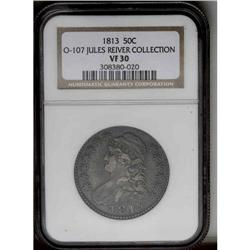 1813 50C VF30 NGC. O-107, R.4. Deep charcoal-green ton 1813[50C] VF30 NGC.