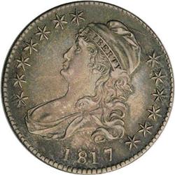 1817 50C AU55 NGC. O-106, R.2. A heavy die scratch (as 1817[50C] AU55 NGC.
