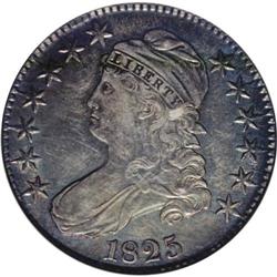 1825 50C AU55 NGC. O-103, R.4. This is a richly toned 1825[50C] AU55 NGC.