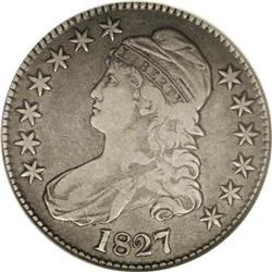1827 50C Square Base 2 VF25 NGC. O-144, R.5. This rare 1827[50C] Square Base 2 VF25 NGC.