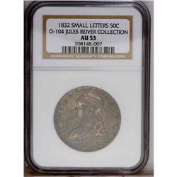 1832 50C Small Letters AU53 NGC. O-104, R.3.A die defe 1832[50C] Small Letters AU53 NGC.