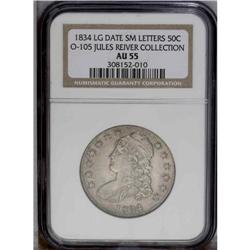 1834 50C Large Date, Small Letters AU55 NGC. O-105, R. 1834[50C] Large Date, Small Letters AU55 NGC.