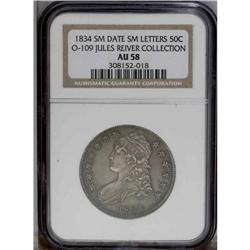 1834 50C Small Date, Small Letters AU58 NGC. O-109, R. 1834[50C] Small Date, Small Letters AU58 NGC.