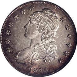1834 50C Small Date, Small Letters AU58 NGC. O-111, R. 1834[50C] Small Date, Small Letters AU58 NGC.