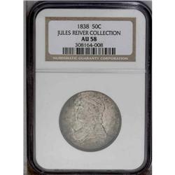 1838 50C AU58 NGC. JR-11, R.4. A crack goes from the b 1838[50C] AU58 NGC.