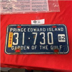 Vintage PEI License Plate 1962-63