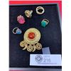 Image 1 : 4 Large 1940's-50's Dress Rings Plus a Brooch