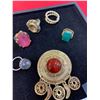 Image 2 : 4 Large 1940's-50's Dress Rings Plus a Brooch